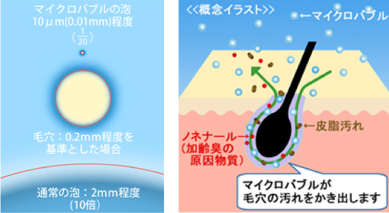 全身で体感出来るマイクロバブル効果の図